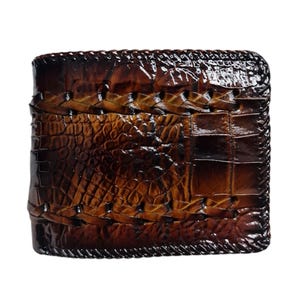 Cartera de hombre hecha a mano de piel de avestruz de color marrón oscuro con diseño de garras