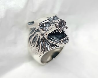 Personalized 3D Growling Wolf Head Ring: 925 Silver Memorial Gift