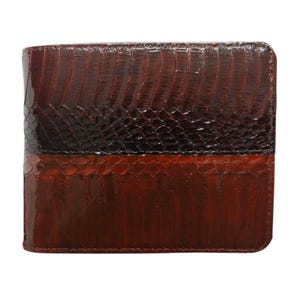 Carteira masculina dobrável genuína de pele de cobra, marrom, café escuro, vermelho, duas cores