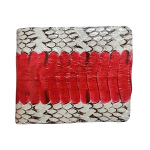 Genuine Grey Cobra Snake Skin Orange Red Lines Men's Wallet Bifold Exotic Handmade