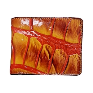 Gelb Braun Alligator Echte Horn Leder Haut Herren Brieftasche, Handgefertigte Leder Brieftasche Für Männer, Personalisierte Herren Brieftasche Orange Adern