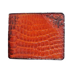 Cartera de hombre de piel de aligátor marrón y naranja con cuerno genuino, cartera de cuero hecha a mano para hombre, cartera personalizada para hombre