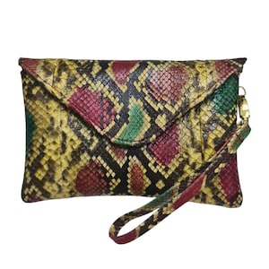 Handmade Python Snake Skin Women Clutch Multicolor Sanca Snake Clutch