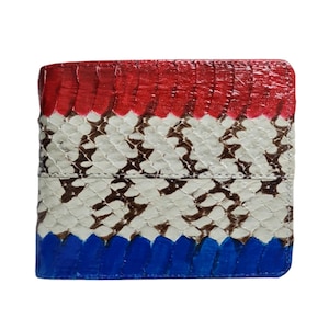 Genuine Grey Cobra Snake Skin Men's Wallet Bifold Exotic Handmade Red Blue Stripes