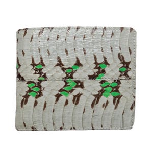 Genuine Grey Cobra Snake Skin Green Lines Men's Wallet Bifold Exotic Handmade