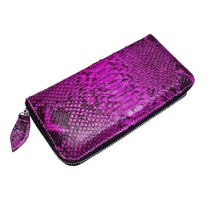 Genuine Python Snake Skin Women Long Wallet Pink Maroon