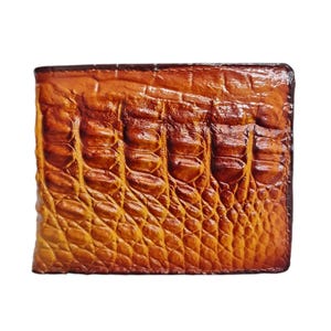 Oranjebruine alligator lederen portemonnee heren lederen huid, handgemaakte leren portemonnee voor heren, gepersonaliseerde leren portemonnee