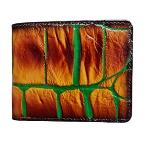 Bruine alligator lederen portemonnee heren lederen skin, handgemaakte leren portemonnee voor heren, gepersonaliseerde herenportemonnee groene aderen