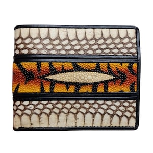 Genuine Real Stingray Cobra Snake Combination 3in1 Leather Mens Wallet Best Gift