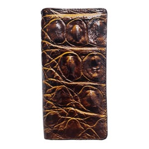 Dark Brown Alligator Genuine Horn Leather Skin Long Wallet, Handmade Leather Unisex Wallet Personalized Leather Wallet