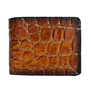 Brown Alligator Genuine Horn Leather Skin Men's Wallet, Handmade Leather Wallet For Men, Personalized Mens Wallet