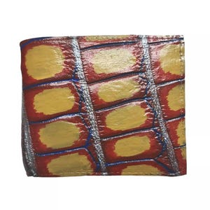 Cartera para hombre de piel de caimán multicolor auténtica combinada con piel de lagarto monitor Cartera para hombre hecha a mano con vena roja