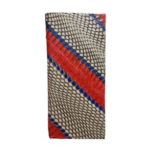 Genuine Cobra Skin Carteira Longa Masculina Cinza Unissex Listras Vermelhas Azuis
