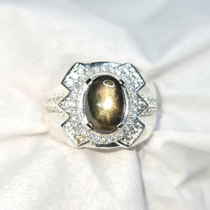 Natural 3.85 CT Black Star Sapphire Alpaca Mixed Metal Mens Ring