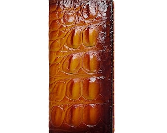 Genuine Alligator Skin Bifold Wallet, Unisex Long Leather Card Holder, Luxury Handcrafted Genuine Leather Billfold, Gift for Him Her
