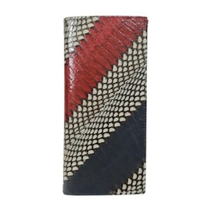 Genuine Cobra Skin Men's Long Wallet Grey Unisex Dark Grey Red Stripes
