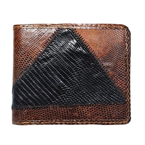 Genuine Monitor Lizard Combi Snake Skin Men's Wallet Bifold Black Brown
