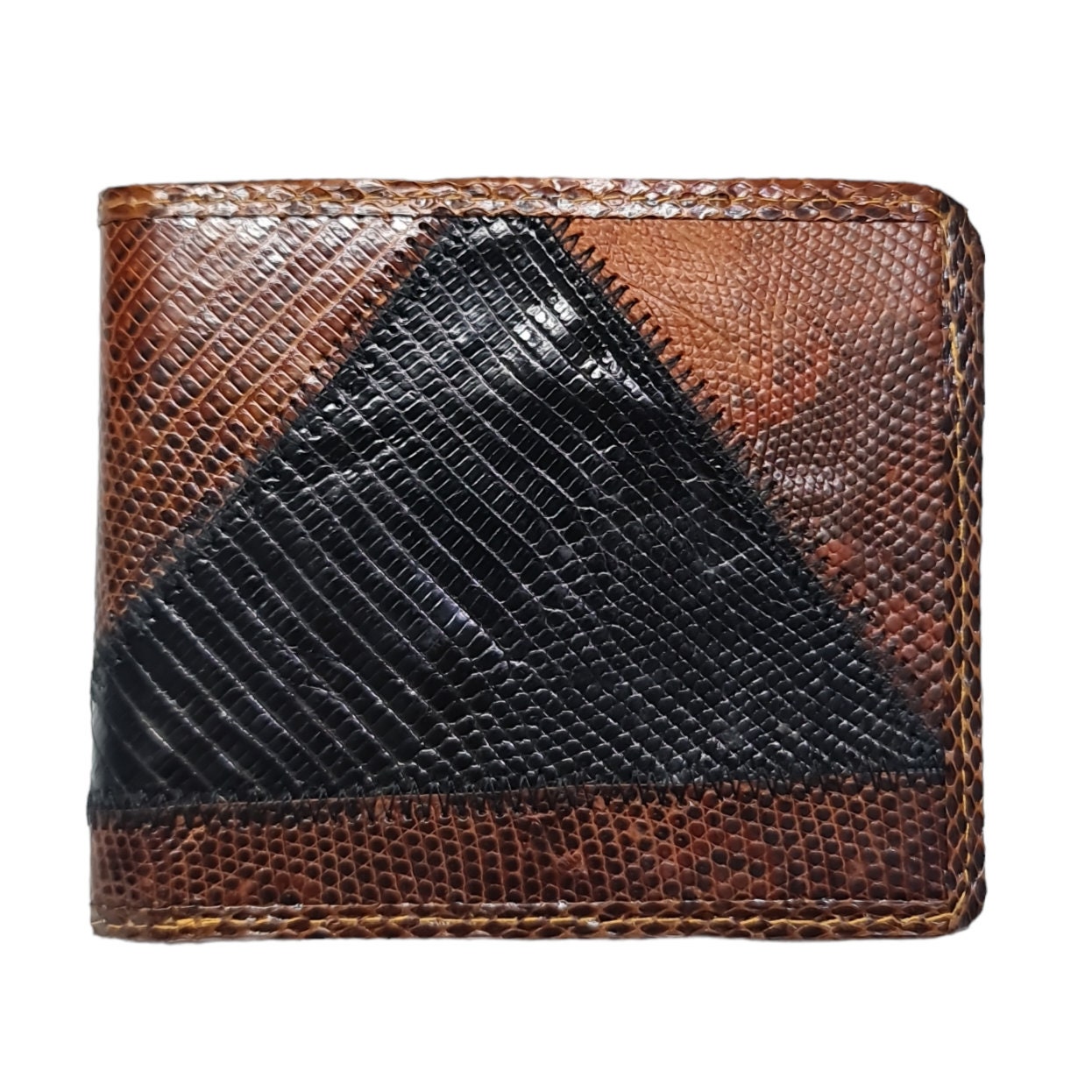 Genuine Monitor Lizard Combi Snake Skin Men's Wallet Bifold Black Brown