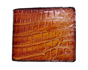 Genuine Alligator Bifold Wallet for Men | Slim Leather Card Holder | Luxury Exotic Skin Bifold | Personalized Gift for Him