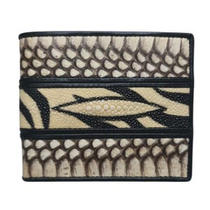 Genuine Real Stingray Cobra Snake Combination 3in1 Leather Mens Wallet Best Gift