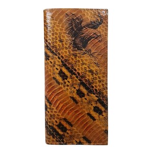 Cartera larga para hombre, de piel auténtica de serpiente rata radiada, unisex, color marrón té.