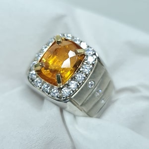 Natural 2.58 CT Tanzania Yellow Sapphire Silver Handmade Ring Mens