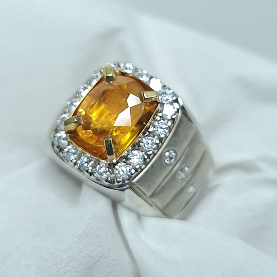 Natural 2.58 CT Tanzania Yellow Sapphire Silver Handmade Ring Mens