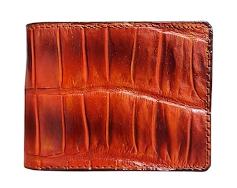 Orange Alligator Leather Men's Wallet, Handmade Wallet