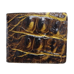 Bruine alligator lederen portemonnee heren lederen skin, handgemaakte leren portemonnee voor heren, gepersonaliseerde leren portemonnee gouden ader