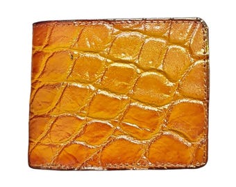 Golden Alligator Leather Wallet, Handmade Men's Bi-Fold