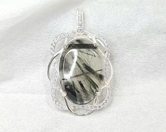 Wisiorek z naturalnego kwarcu rutylowego 35 CT z alpaki i mieszanego metalu z węzłem wikingów