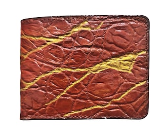 Brown Alligator Leather Wallet for Men | Handmade Bifold with Gold Vein | Genuine Exotic Alligator Skin Card Holder and Gift for Him