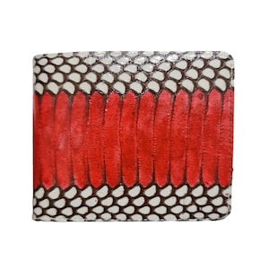 Genuine Grey Cobra Snake Skin Orange Lines Men's Wallet Bifold Exotic Handmade