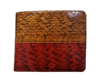 Genuine Cobra Snake Skin Men's Wallet Bifold Brown Wine Red Dual Color