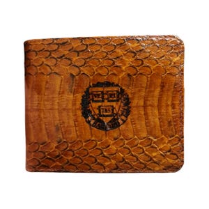 Genuine Brown Cobra Snake Skin Havard Veritas Shield Mark Men's Wallet Bifold Exotic Handmade