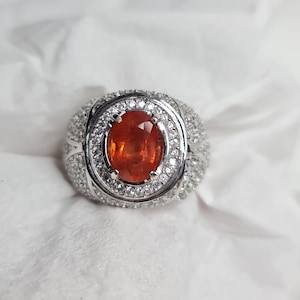 Natural 2.91 CT Reddish Orange Sapphire Silver 925 Mens Ring