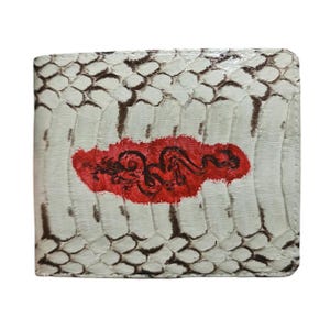 Genuine Grey Cobra Snake Skin Men's Wallet Bifold Black Dragon Mark