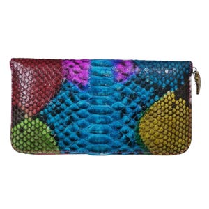 Genuine Python Snake Skin Women Long Wallet Multicolor Purse