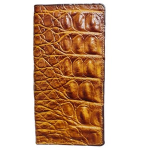 Brown Alligator Genuine Horn Leather Skin Long Wallet, Handmade Leather Unisex Wallet Personalized Leather Wallet