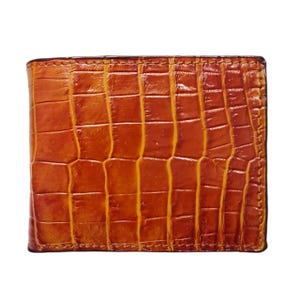 Oranjebruine alligator lederen portemonnee heren lederen huid, handgemaakte leren portemonnee voor heren, gepersonaliseerde leren portemonnee