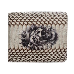 Genuine Grey Cobra Snake Skin Roar Lion Mark Men's Wallet Bifold Exotic Handmade
