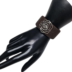 Genuine Stingray Leather Bracelet 3 cm Brown Coffee Adjustable