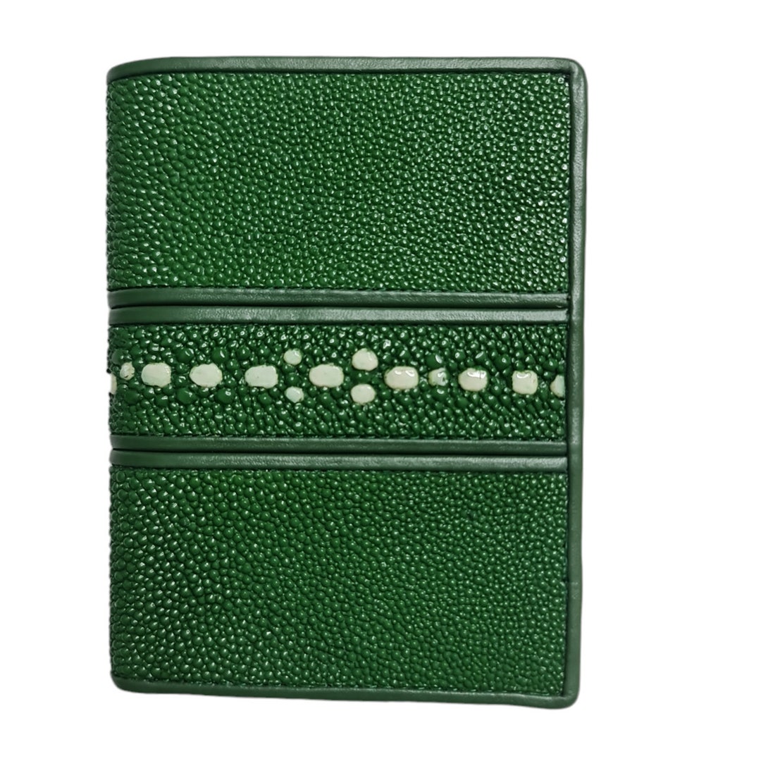 Mens Bifold Standing Wallet Genuine Stingray Skin Men's Moss Green