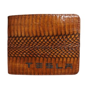 Genuine Brown Cobra Snake Skin Bifold Tesla Mark Mens Wallet