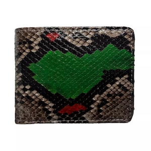 Cartera de piel de serpiente auténtica para hombre, billetera de piel de serpiente de pitón, Sanca, corta, plegable, exótica, hecha a mano