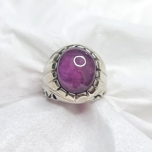 Anillo de plata con rubí natural de 13,45 quilates hecho a mano para hombre