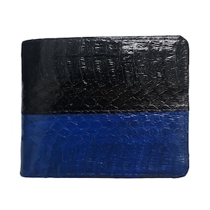 Genuine Cobra Snake Skin Men's Wallet Bifold Duo Tone Black Blue