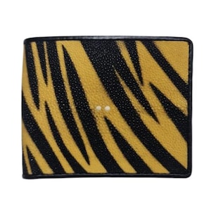 Echte echte echte Rochenhaut mit Tigermalerei-Motiv Gelb Schwarz Herren Brieftasche Bestes Geschenk für Mann