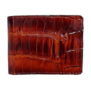 Brown Alligator Genuine Horn Leather Skin Men's Wallet, Handmade Leather Wallet For Men, Personalized Leather Wallet