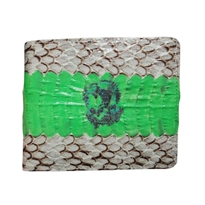 Genuine Grey Cobra Snake Skin Men's Wallet Bifold Indian Tribes Mark Green Lines
